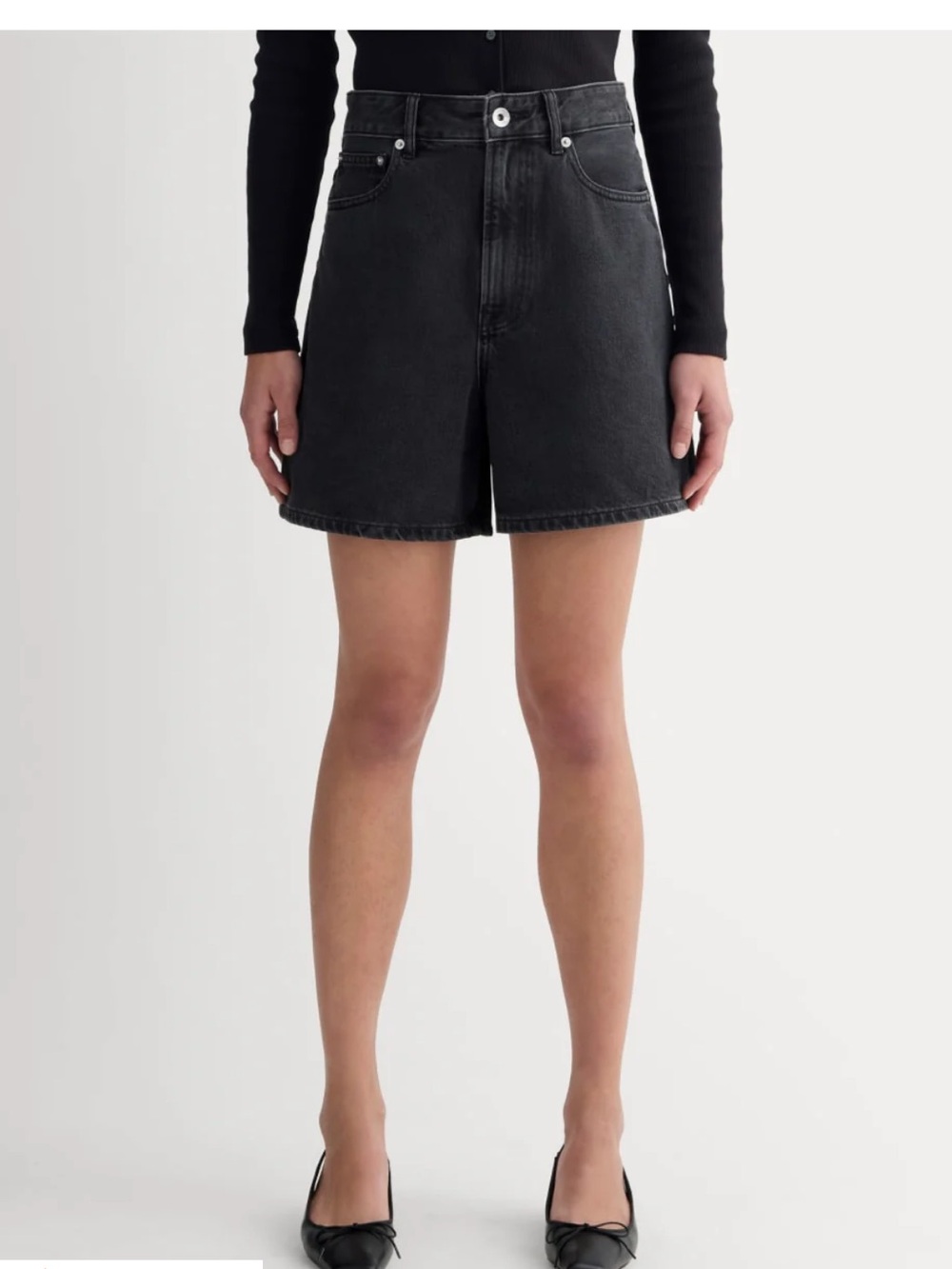 Everlane Washed Black A-Line High-Rise Denim Shorts